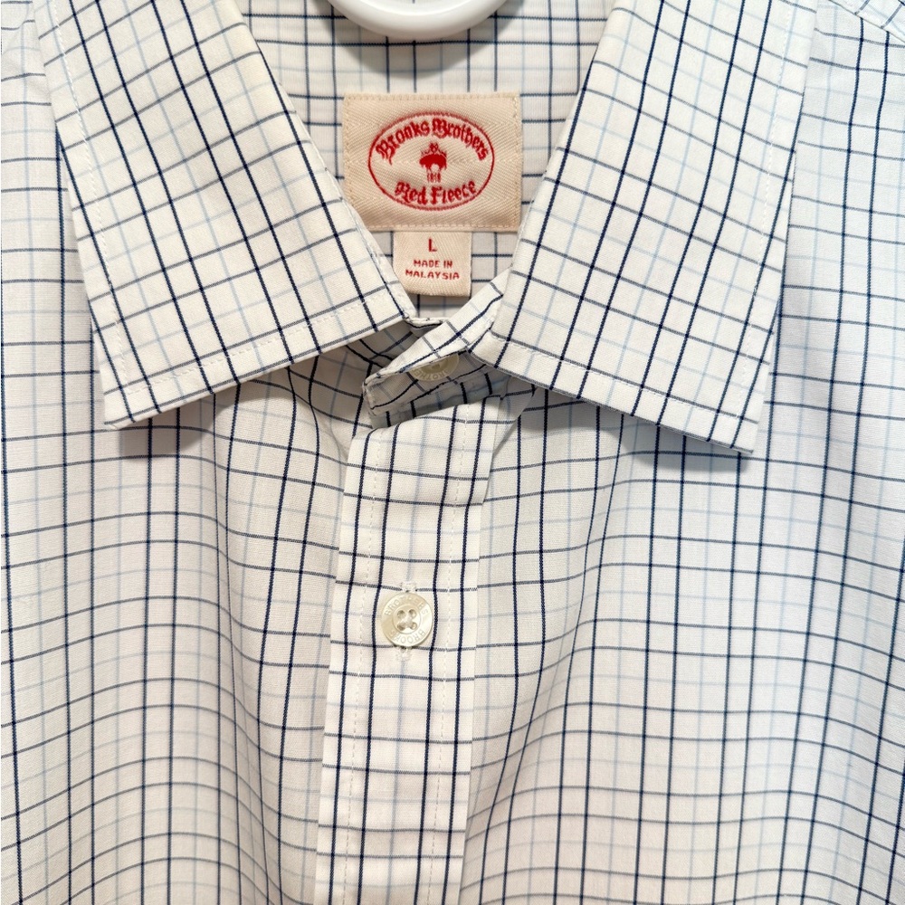 Brooks Brothers Men's White and Navy Grid Shirt